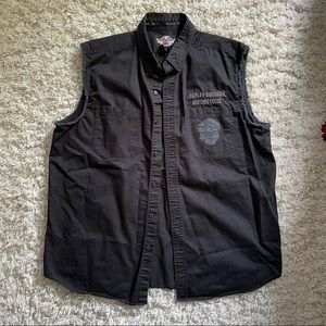 Harley Davidson frayed Cut off sleeve collar shirt